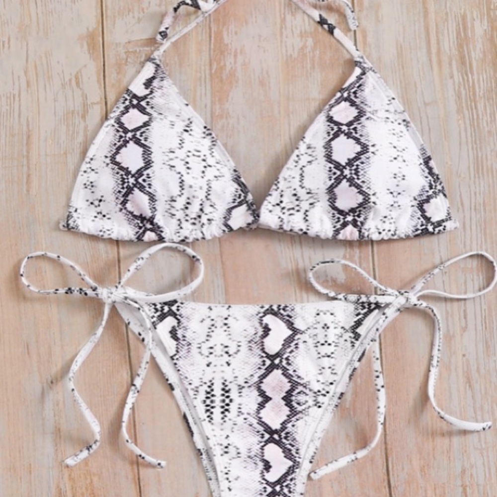 Shein Snakeskin Triangle Tie Side Bikini